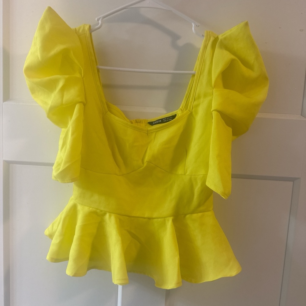SHEIN Bright Yellow Ruffled Blouse